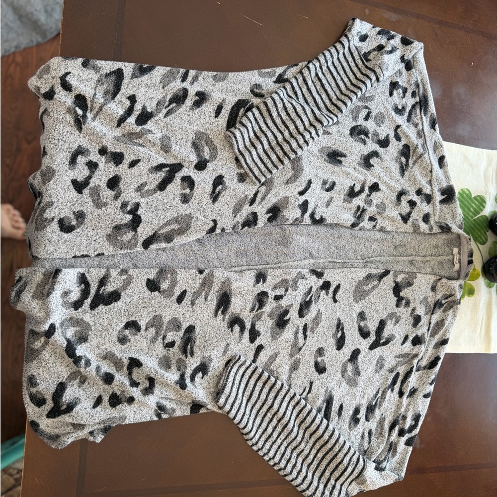 Maurices Gray Leopard Print Cardigan